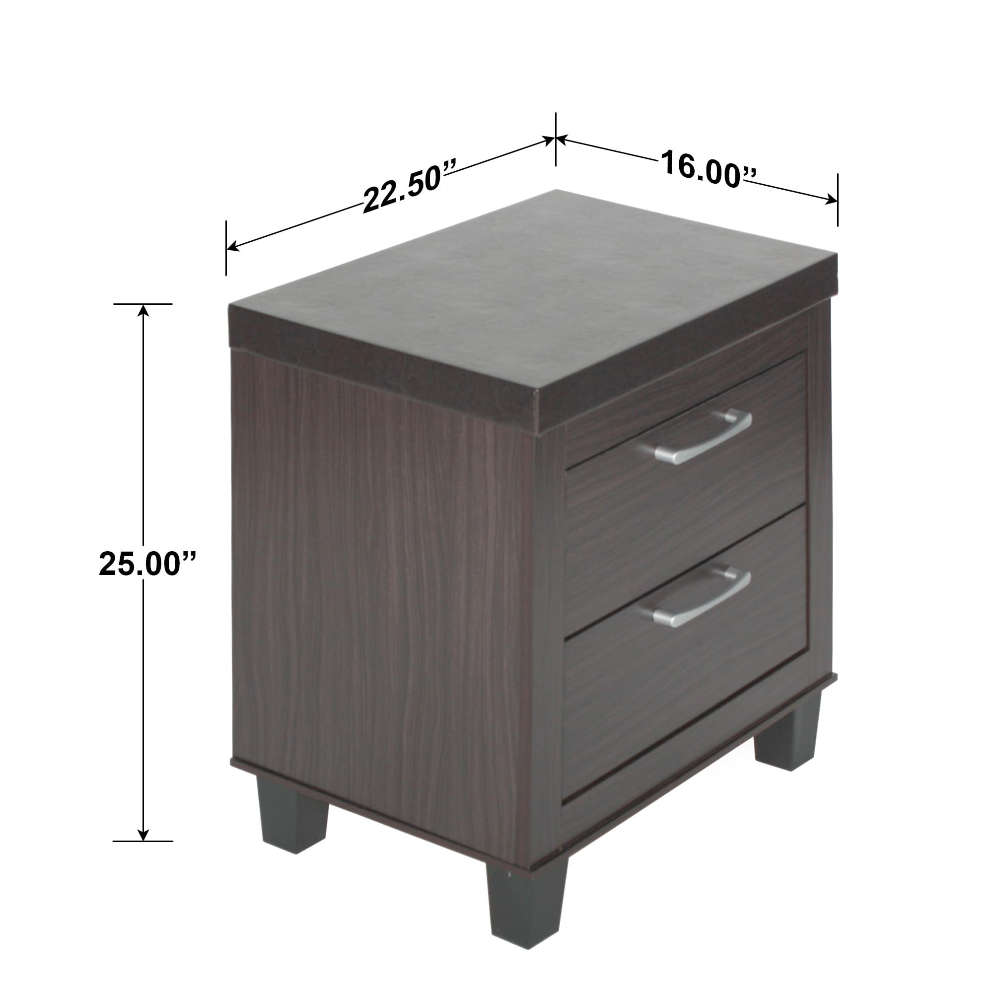 Better Home Products Elegant Mid Century Modern 2 Drawer Nightstand In Tobacco